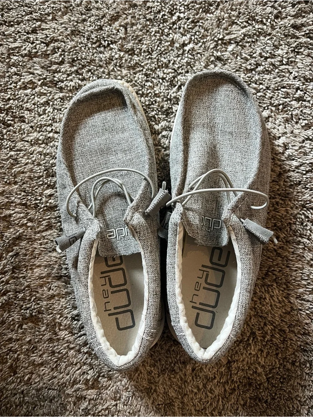 Hey Dude Mens Light Grey Canvas Slip-On Sneakers